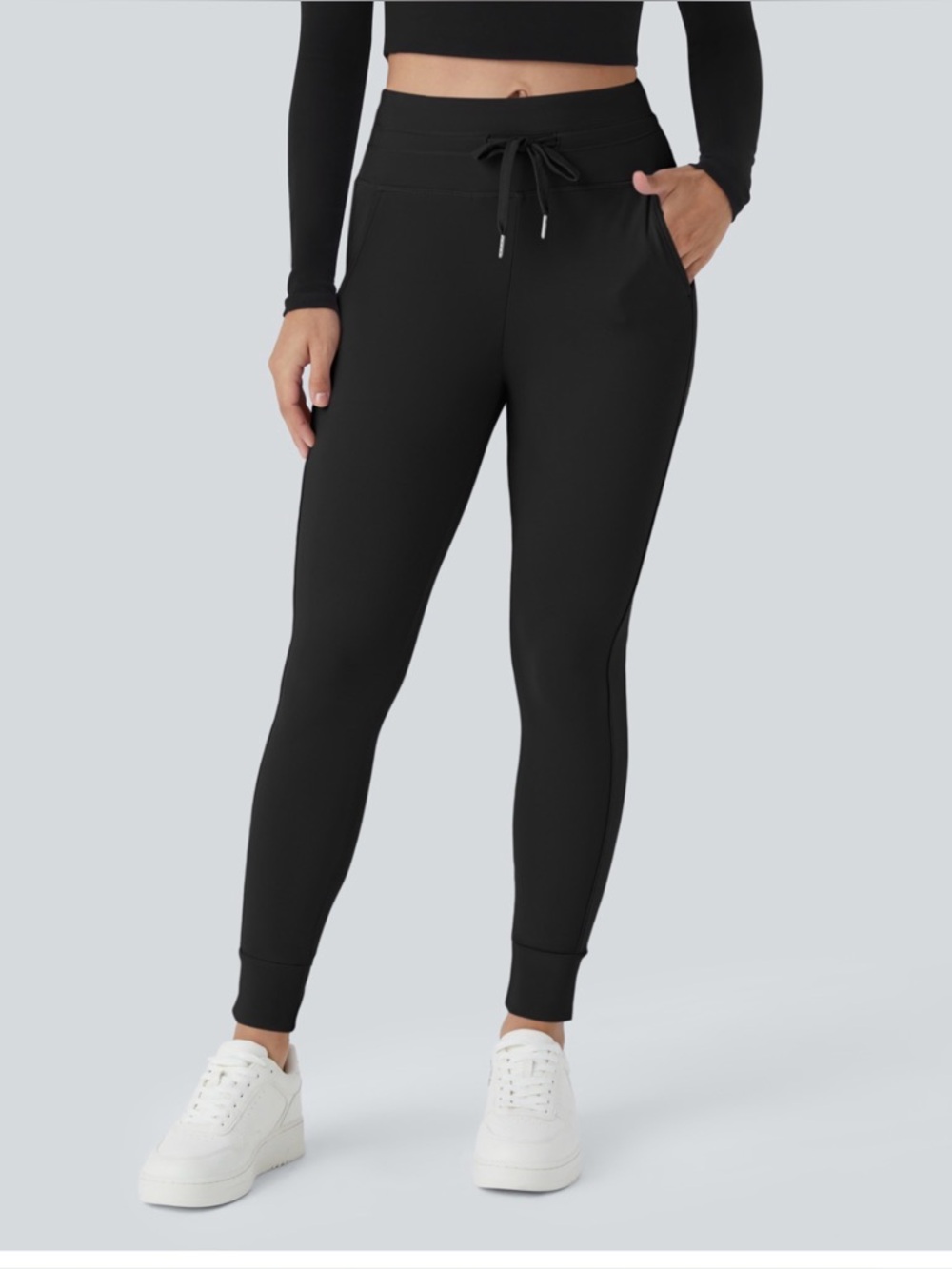 Halara - Women's Black Jogger Pants with Drawstring Waist